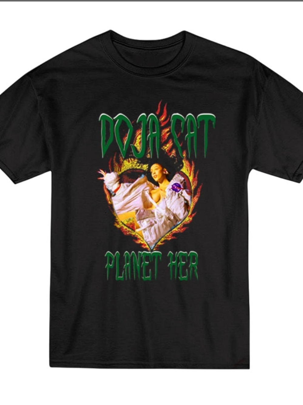 Black 'Planet Her' Graphic Tee with Green Lettering